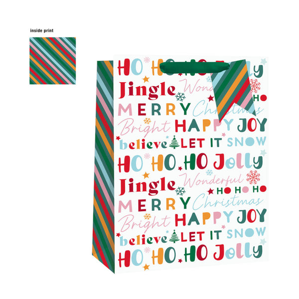 Festive Wonderland Jolly Text Christmas Gift Bag | Extra Large