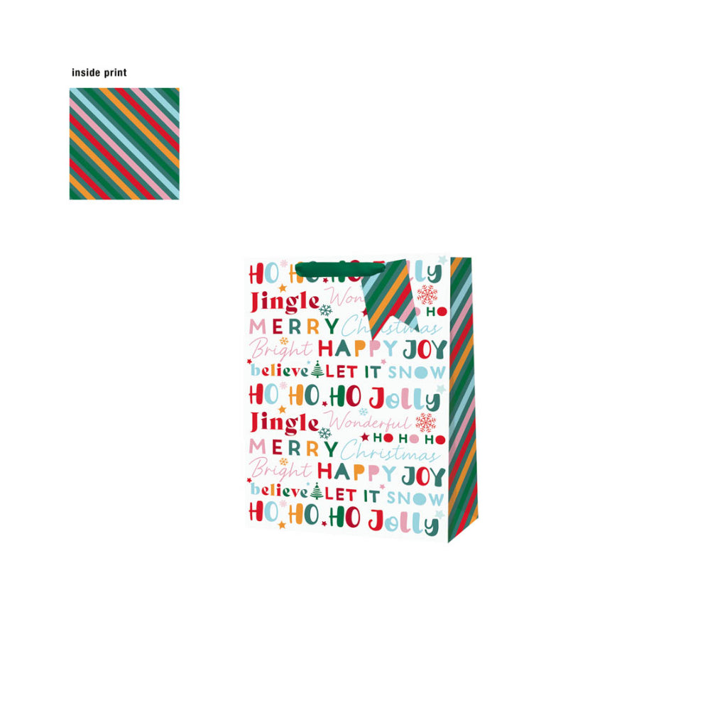 Festive Wonderland Jolly Text Christmas Gift Bag | Medium, Multicolour