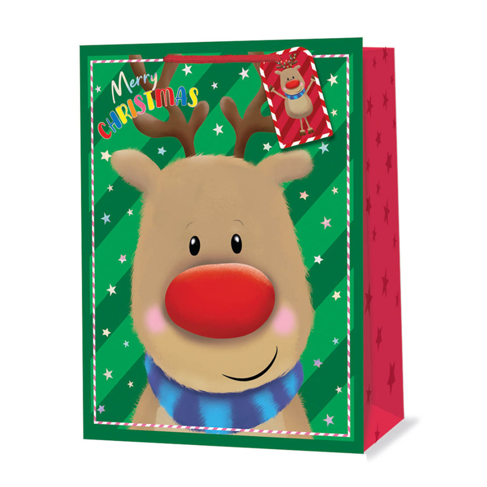 Festive Wonderland Rudolph Super Jumbo Christmas Gift Bag | with Gift Tag