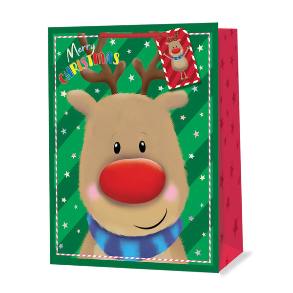 Festive Wonderland Rudolph Super Jumbo Christmas Gift Bag | with Gift Tag