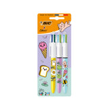 BIC Kawaii 4 Colour Ballpoint Pens | Pack of 3, Assorted Designs
