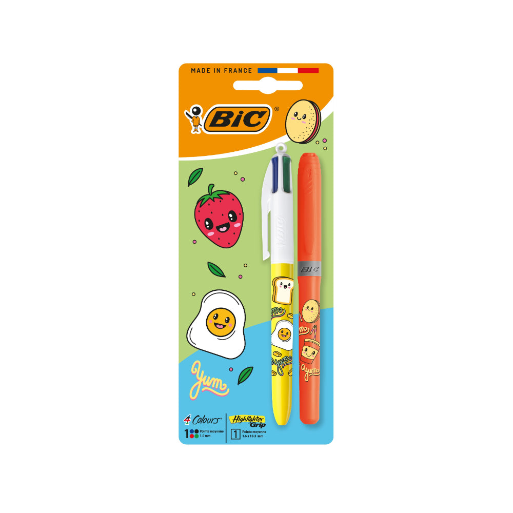 BIC 4 Colour Ballpoint Pen and Orange Highlighter Set | Pack of 2