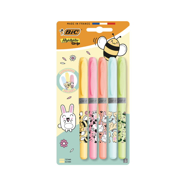 BIC Decor Pastel Chisel Tip Highlighters | Pack of 5, Assorted Colours