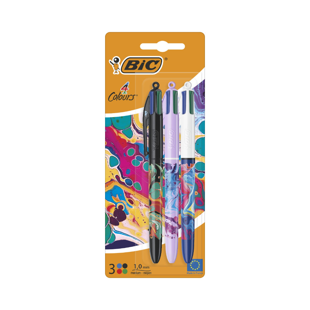 BIC 4 Colours Hydro Ballpoint Pens | Pack of 3, Assorted Designs