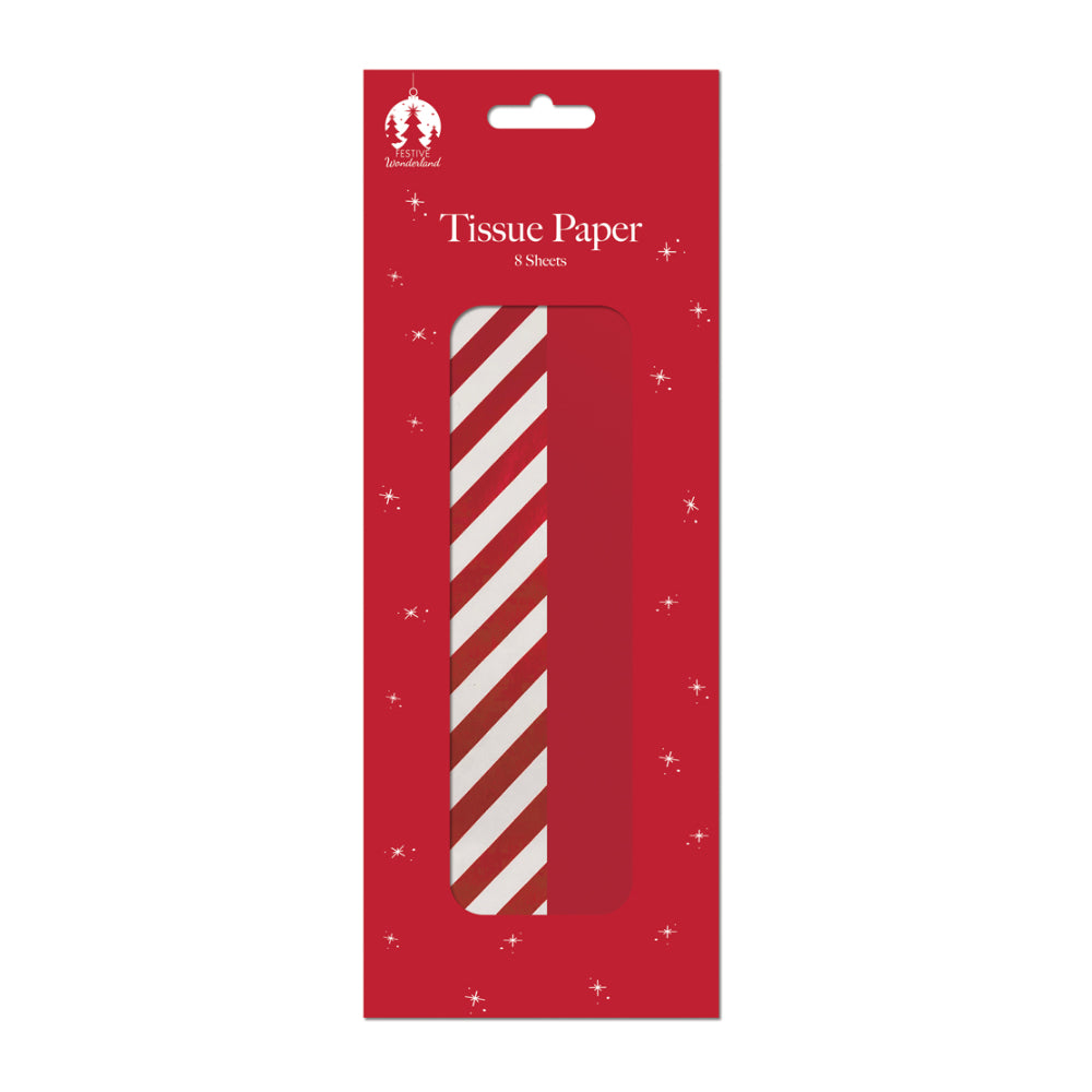 Festive Wonderland Christmas Red Stripe Tissue Paper | Pack of 8 Sheets