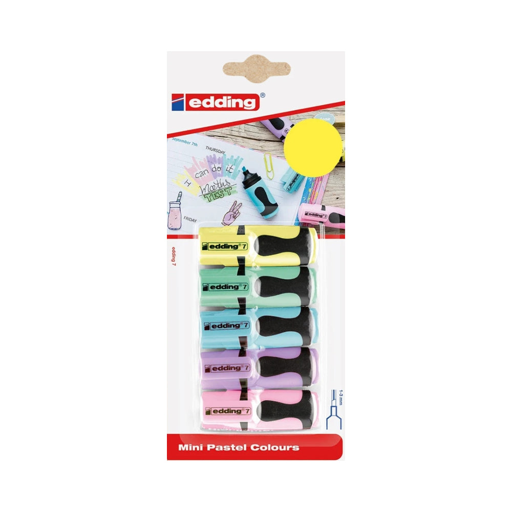 edding Mini Pastel Highlighters | Assorted Colours, Pack of 5
