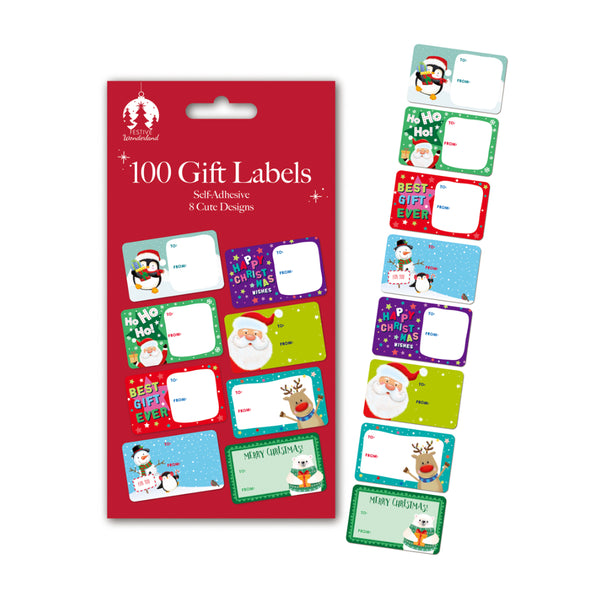 Festive Wonderland Christmas Gift Labels | Pack of 100, Assorted Designs