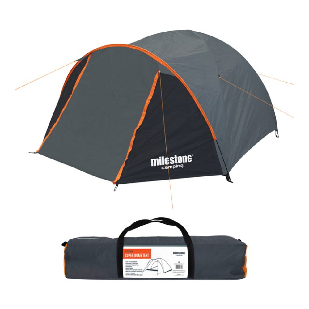 Milestone Super Dome Tent - 4 Man - Charcoal with Carry Bag