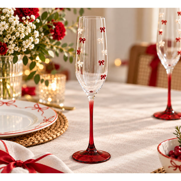 Champagne Flute Glass 26cm | Embossed Bow Design
