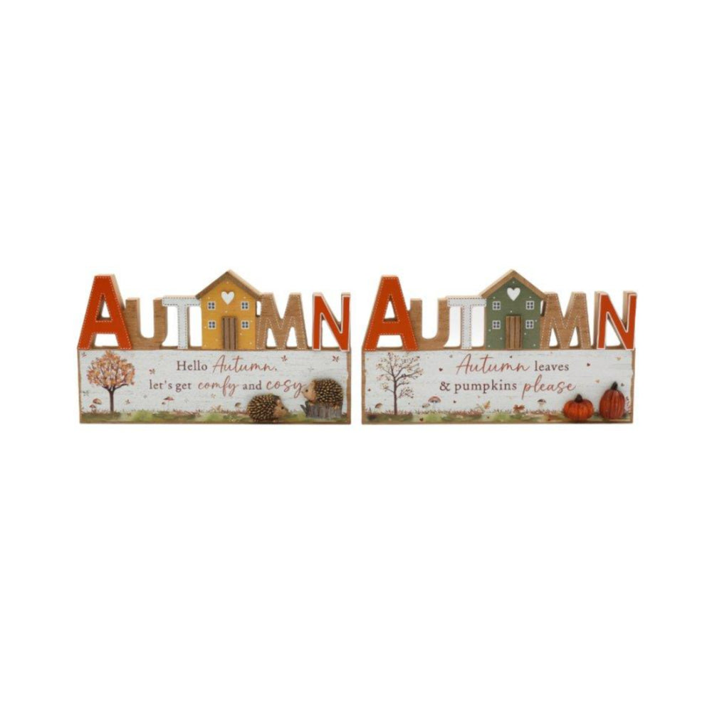 Freestanding Autumn Word Decorative Sign - 25 x 14cm, Assorted Designs