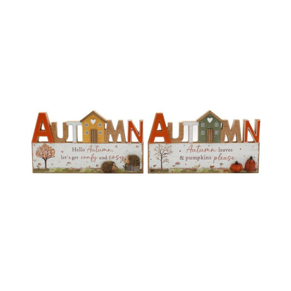 Freestanding Autumn Word Decorative Sign - 25 x 14cm, Assorted Designs