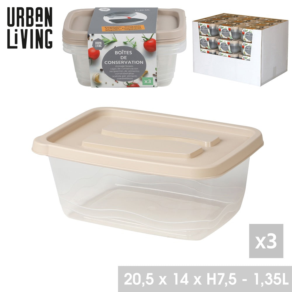 Rectangular Food Container 1.3L Cream | 3 Pack Storage Boxes