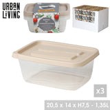 Rectangular Food Container 1.3L Cream | 3 Pack Storage Boxes