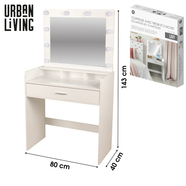 Dressing Table with LED Bulb Mirror - 80cm