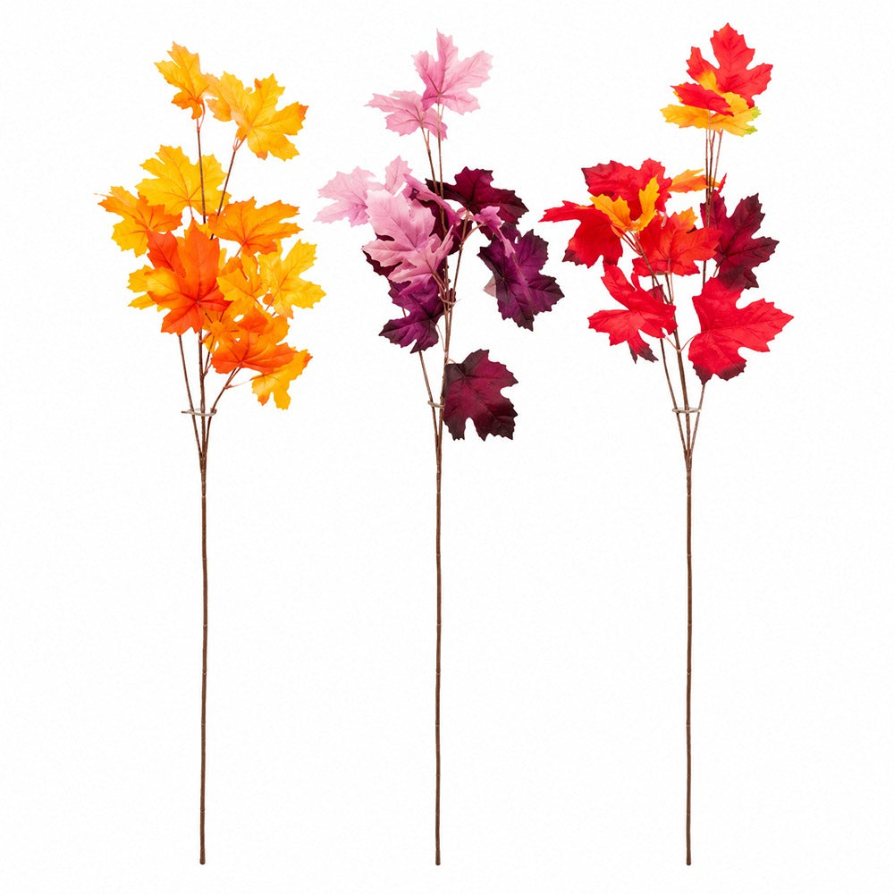 Artificial Autumn Maple Leaf Stem - 66cm, 3 Assorted Colours