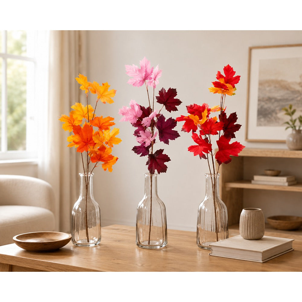 Artificial Autumn Maple Leaf Stem - 66cm, 3 Assorted Colours