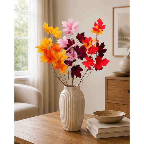Artificial Autumn Maple Leaf Stem - 66cm, 3 Assorted Colours