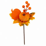 Autumn Velvet Pumpkin Floral Pick - Orange and Golden Yellow, 24cm