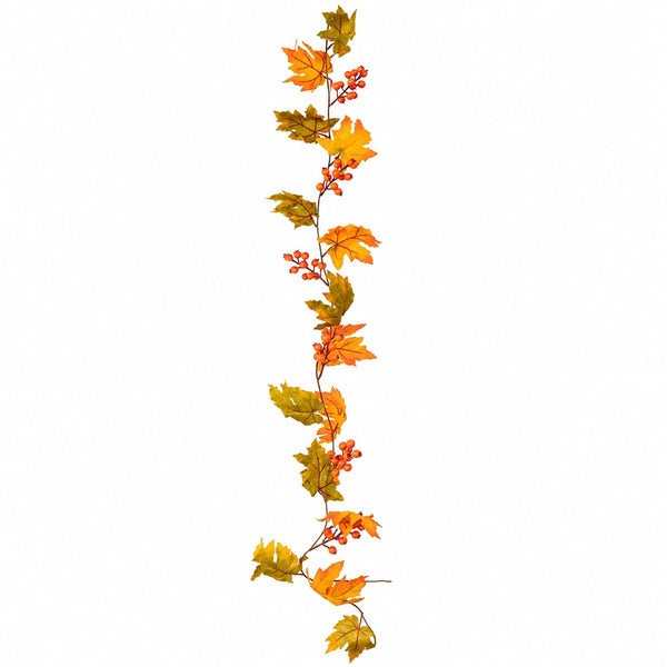 Autumn Maple Leaf and Berry Decorative Garland - 190cm, Multicoloured