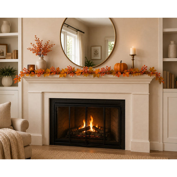Autumn Maple Leaf and Berry Decorative Garland - 190cm, Multicoloured