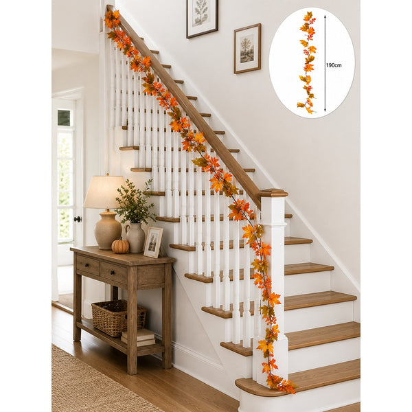 Autumn Maple Leaf and Berry Decorative Garland - 190cm, Multicoloured