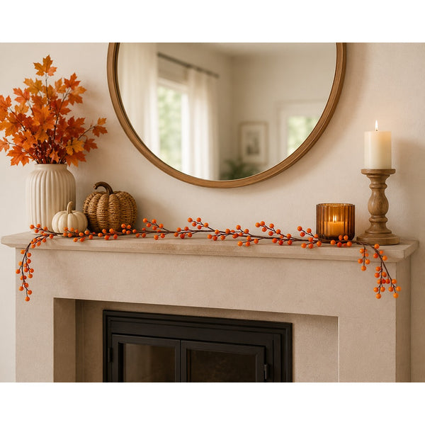 Orange Berry Decorative Garland - 150cm, Flexible Branch Design