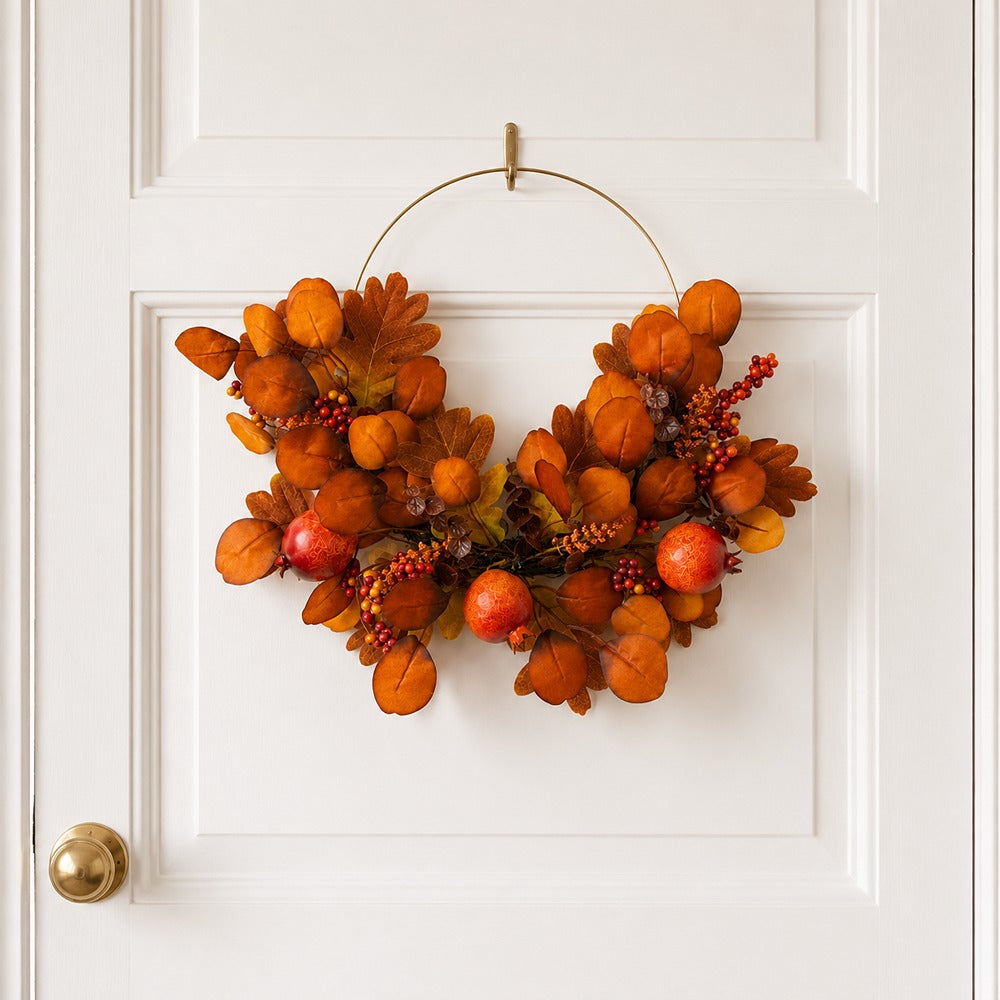 Autumn Fruit and Foliage Wreath on Metal Ring - 30cm, Assorted Colours