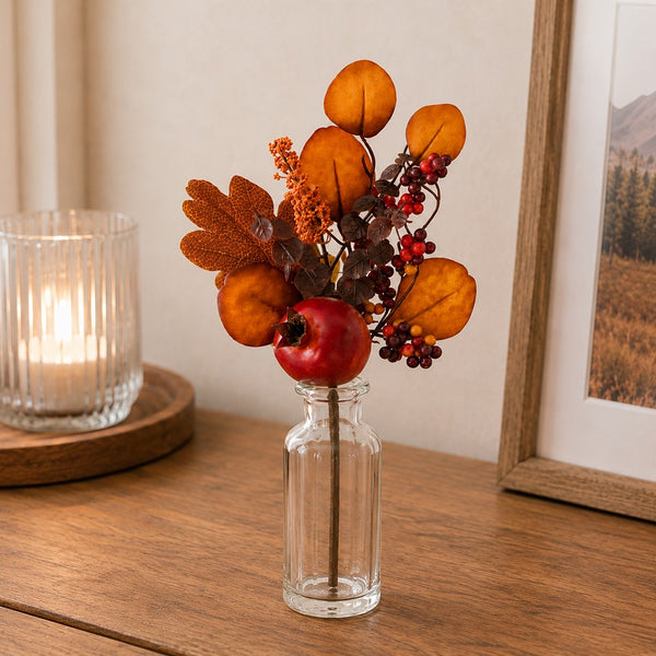 Autumn Pomegranate and Mixed Berry Floral Pick - 20cm, Burnt Orange