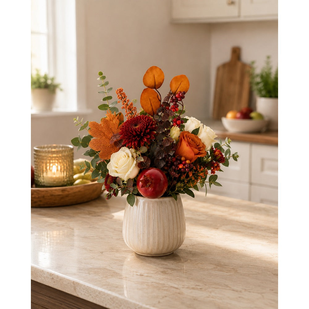 Autumn Pomegranate and Mixed Berry Floral Pick - 20cm, Burnt Orange