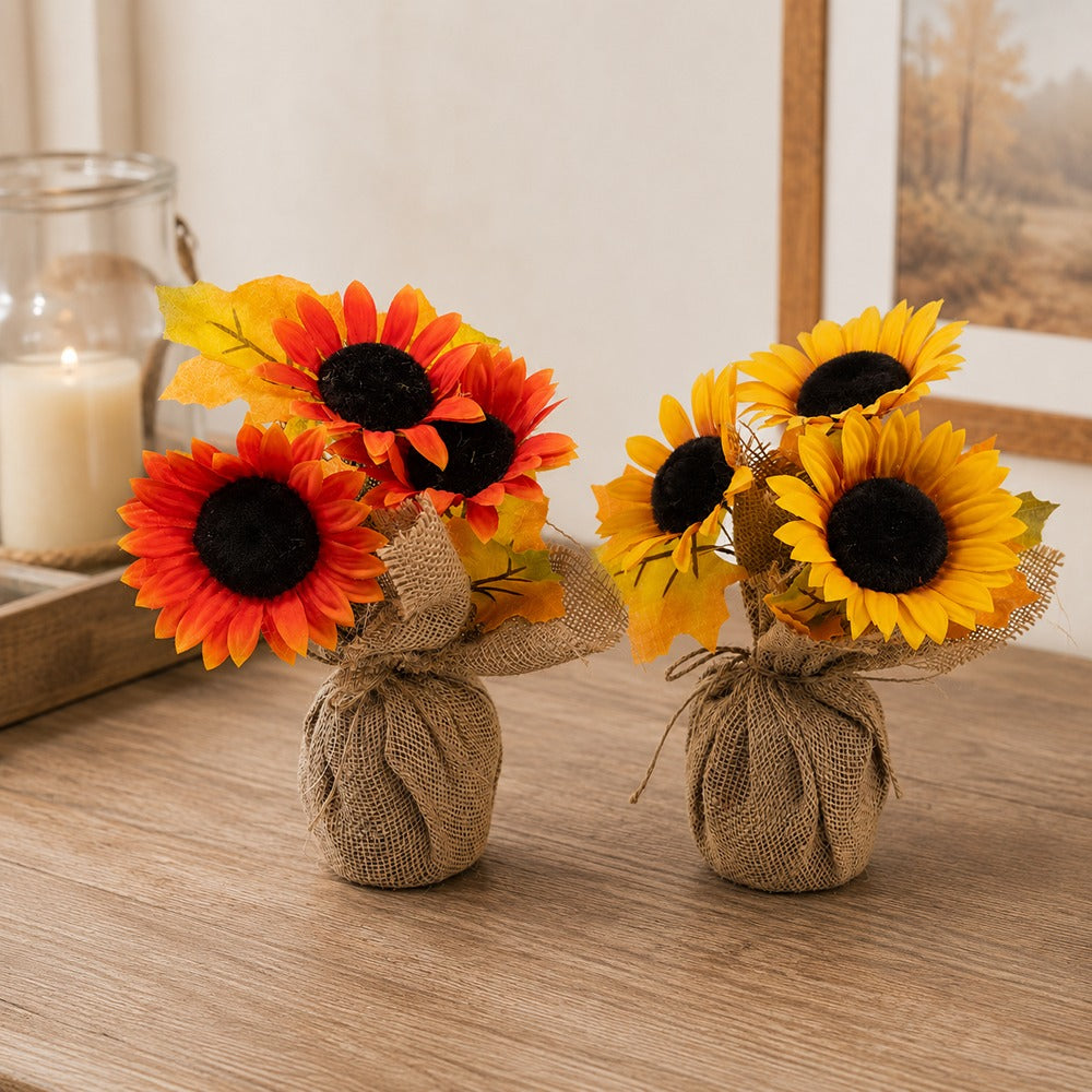 Artificial Sunflower in Burlap Potted Arrangement - 2 Assorted Colours