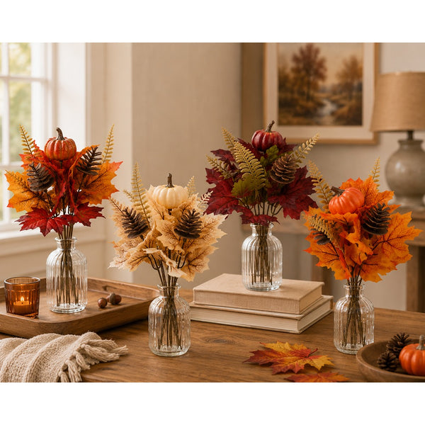Pumpkin and Pinecone Autumn Floral Picks - 4 Assorted Designs