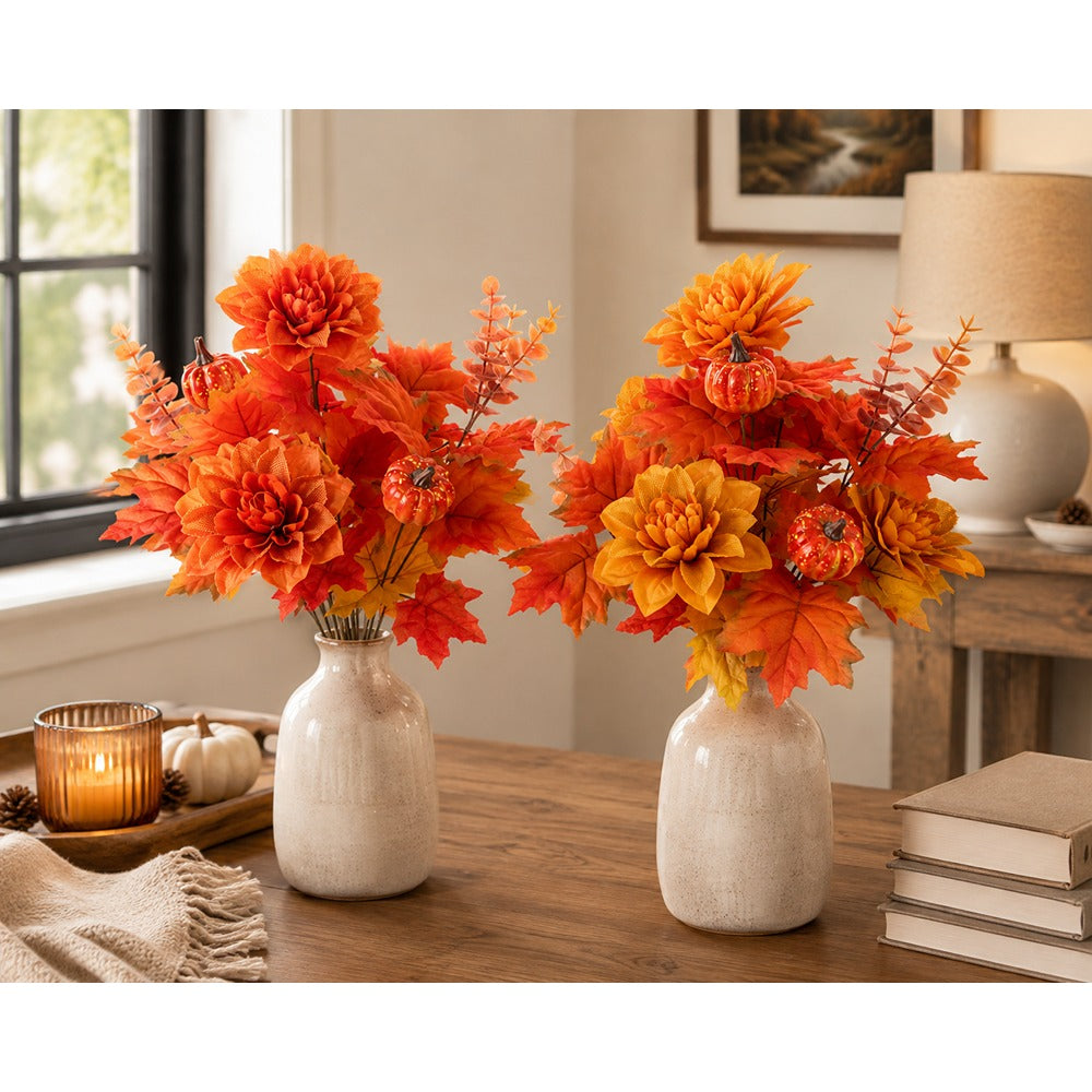 Autumn Dahlia and Pumpkin Artificial Flower Bouquet - Assorted Designs