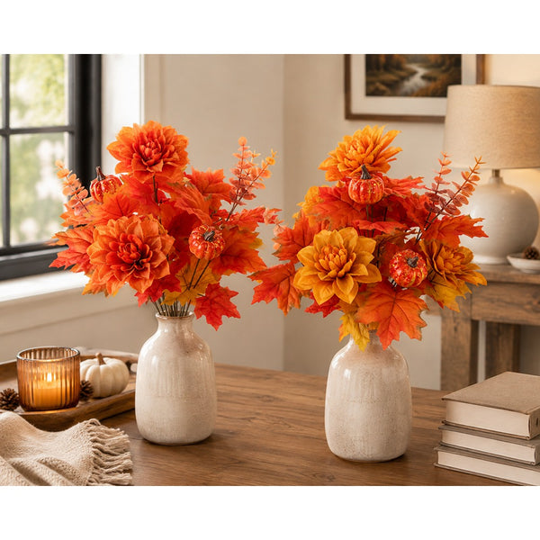 Autumn Dahlia and Pumpkin Artificial Flower Bouquet - Assorted Designs