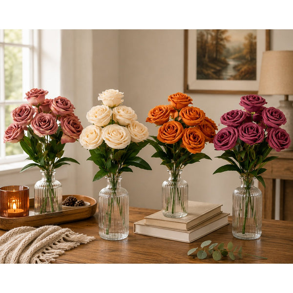 Artificial Cabbage Rose Bouquet - Assorted Colours, Realistic Petals