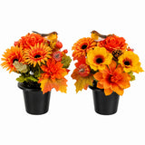 Autumnal Robin Artificial Floral Grave Pot - 2 Assorted Designs