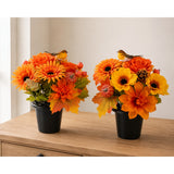Autumnal Robin Artificial Floral Grave Pot - 2 Assorted Designs