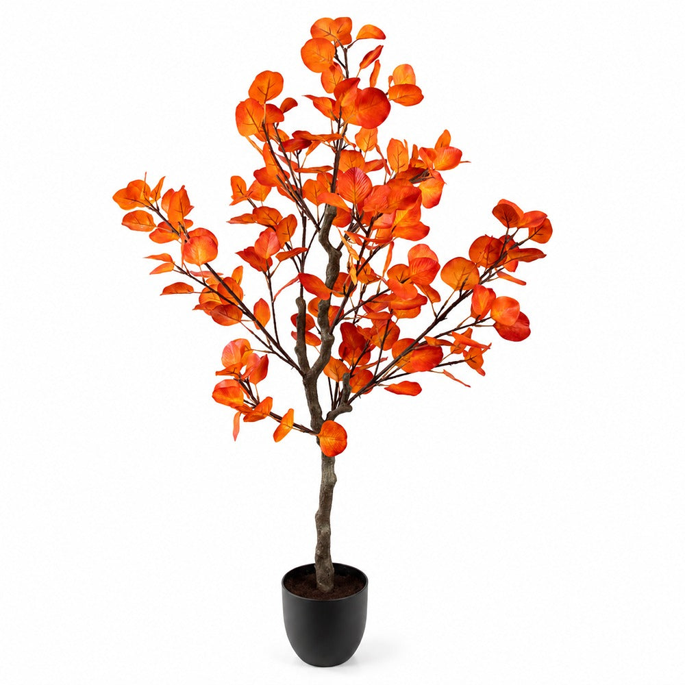 Autumnal Eucalyptus Artificial Potted Tree - Orange and Red, 120cm