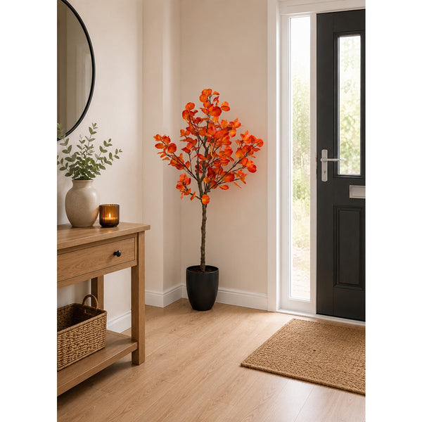 Autumnal Eucalyptus Artificial Potted Tree - Orange and Red, 120cm