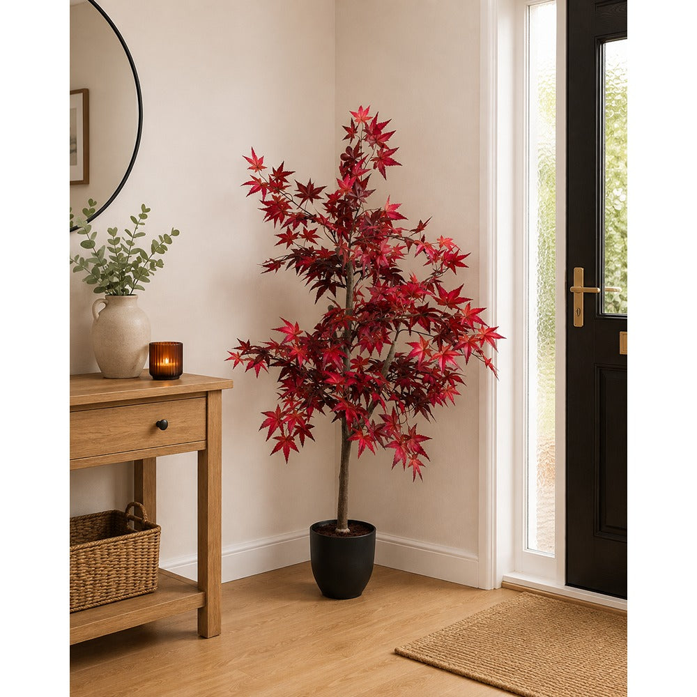 Artificial Maple Leaf Tree - 120cm, Red and Burgundy Foliage