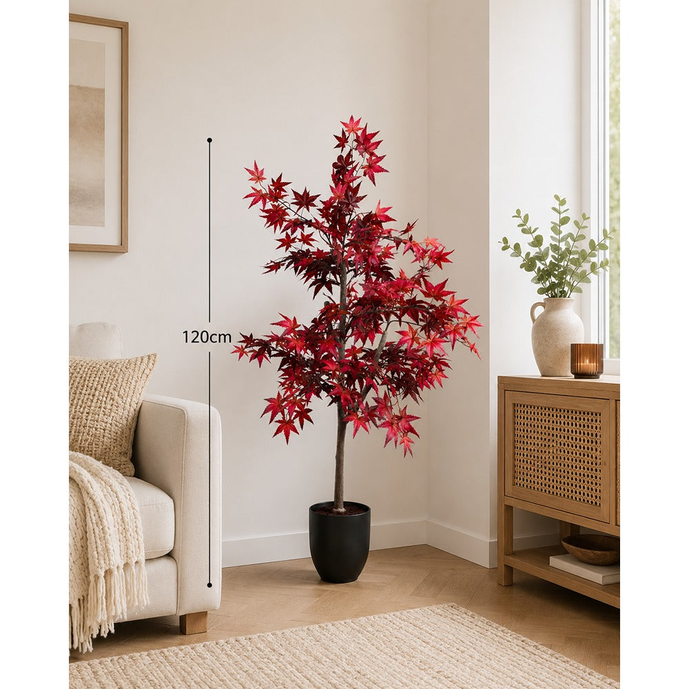 Artificial Maple Leaf Tree - 120cm, Red and Burgundy Foliage