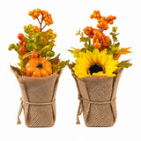 Rustic Autumn Burlap Arrangement - 2 Assorted Pumpkin and Sunflower Designs