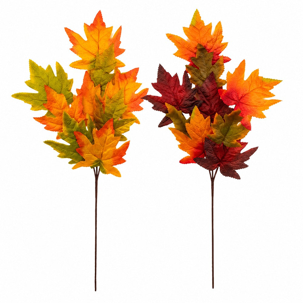 Artificial Autumn Maple Leaf Spray - 60cm, Assorted Colours, Textured