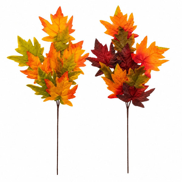 Artificial Autumn Maple Leaf Spray - 60cm, Assorted Colours, Textured