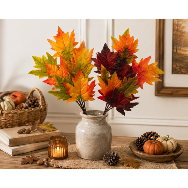 Artificial Autumn Maple Leaf Spray - 60cm, Assorted Colours, Textured