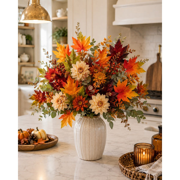 Artificial Autumn Maple Leaf Spray - 60cm, Assorted Colours, Textured
