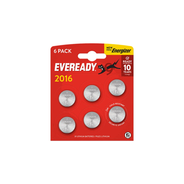 Eveready Lithium CR2016 Coin Cell Batteries | Pack of 6, 3V Power