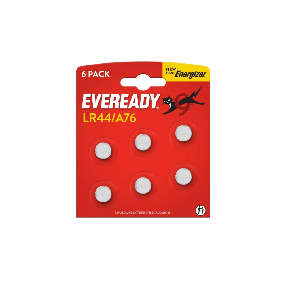 Eveready A76/LR44 Alkaline Button Cell Batteries | 1.5V, Pack of 6