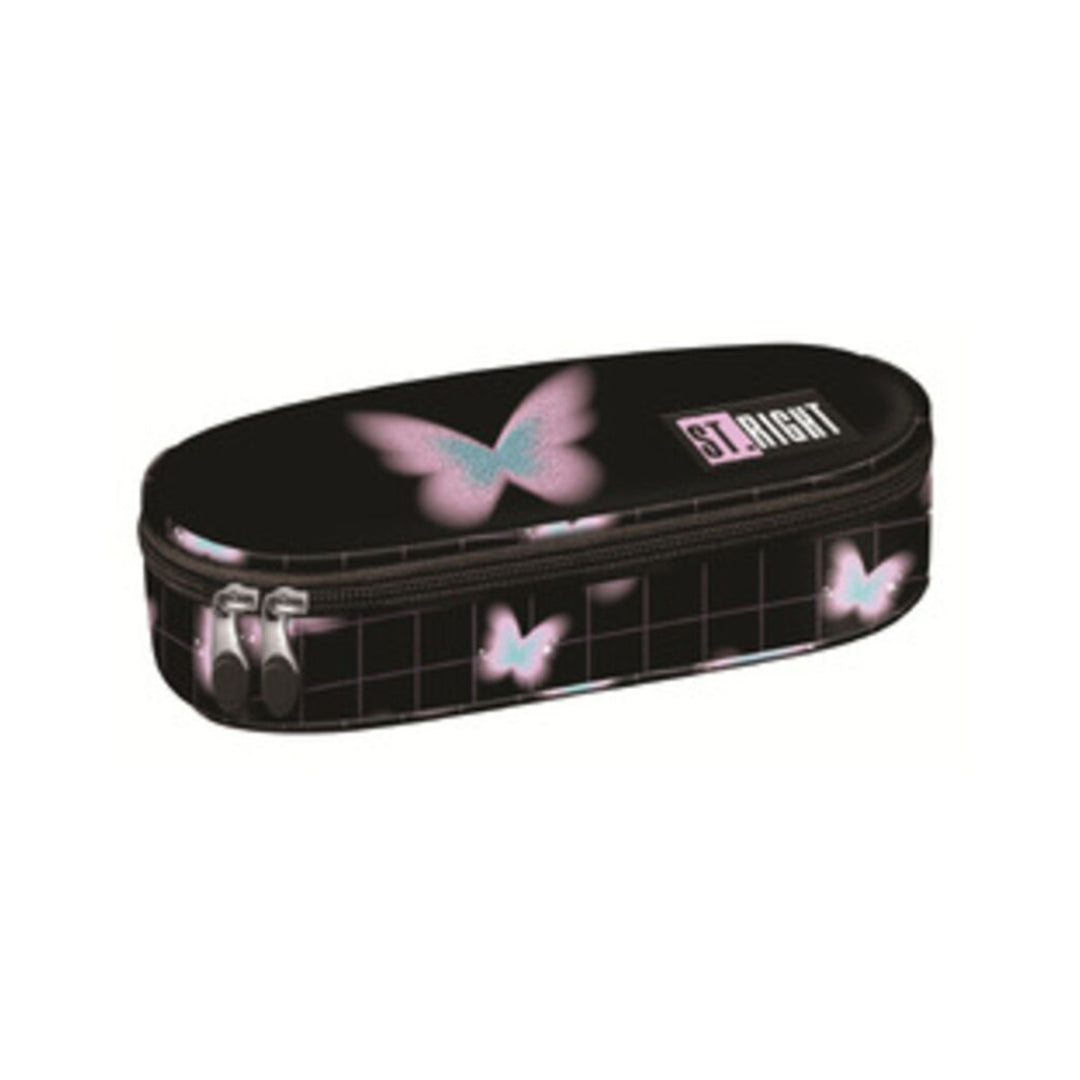 St. Right Pastel Butterfly Pencil Case | Black, Zip-Around Closure