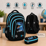 St. Right Blue T-Rex Dinosaur School Backpack | 17 Inch, Padded Straps