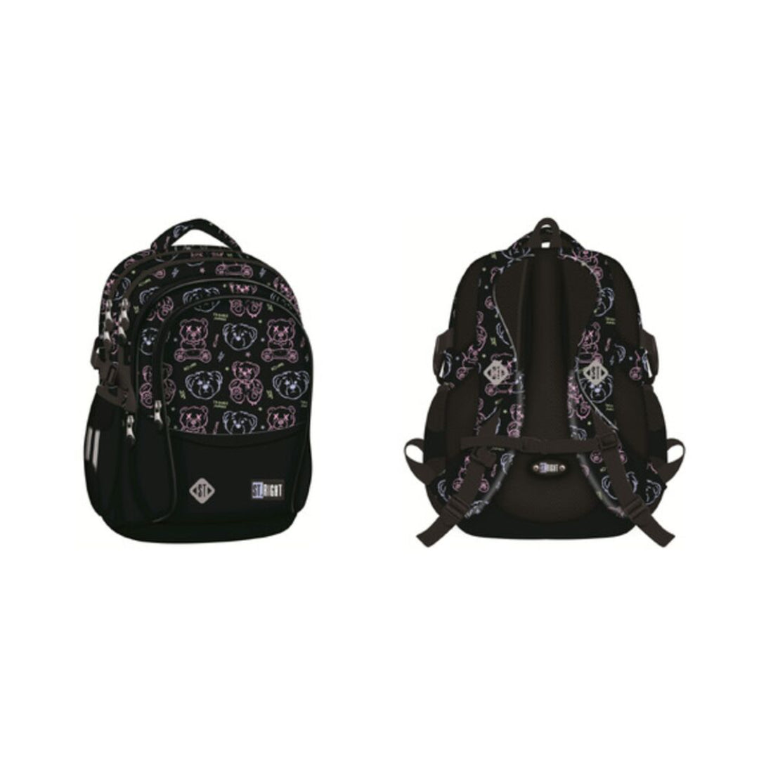 St. Right Trouble Maker Bear Backpack | 17 Inch, Black Assorted Print